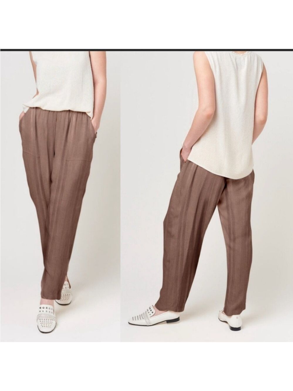 - Tina Jo Stripe Satin Trapunto Pant Taupe Small